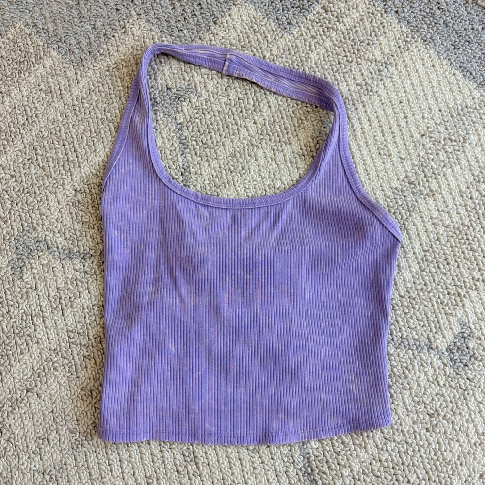 Wild Fable Purple Acid Wash Ribbed Halter Crop Top Small Sleeveless Scoop Neck